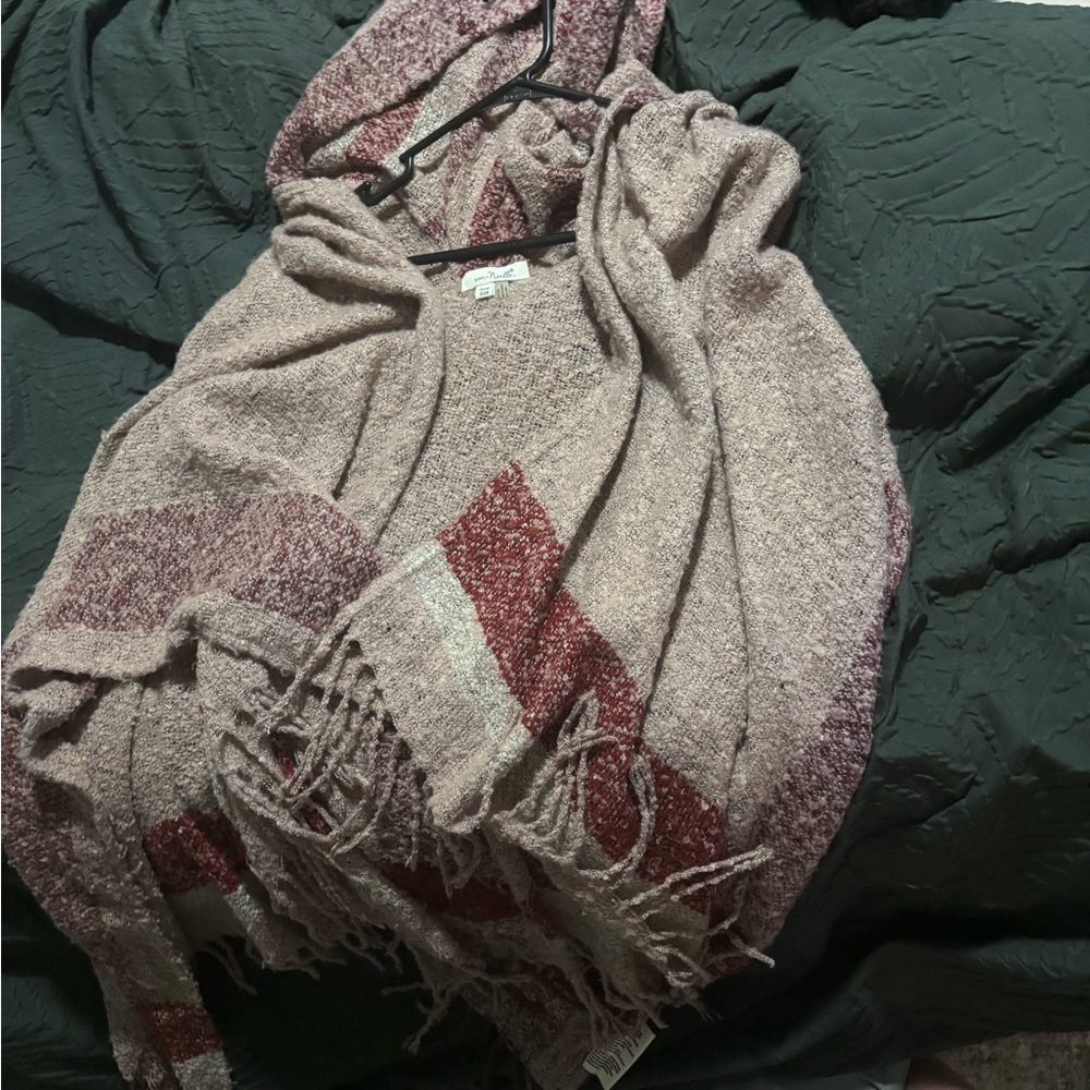 Cozy Knit Fringe poncho with hood